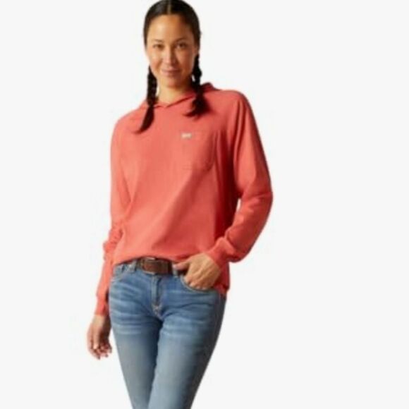 Ariat Rebar Cotton Strong Hooded T-Shirt- Mineral Red - Picture 3 of 8